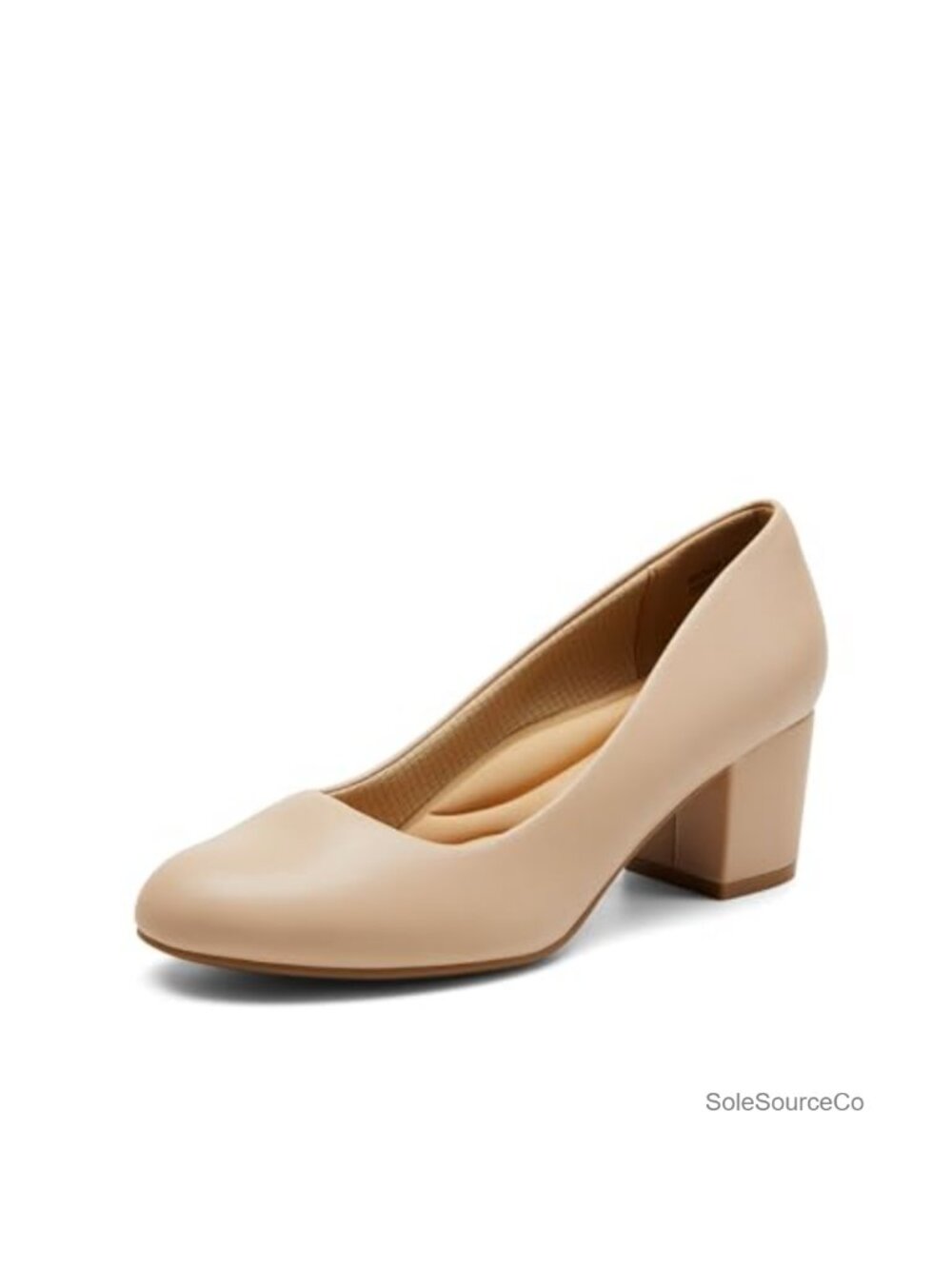 Women's Block Heel Pumps Round Toe Dress Shoes Vegan Leather
